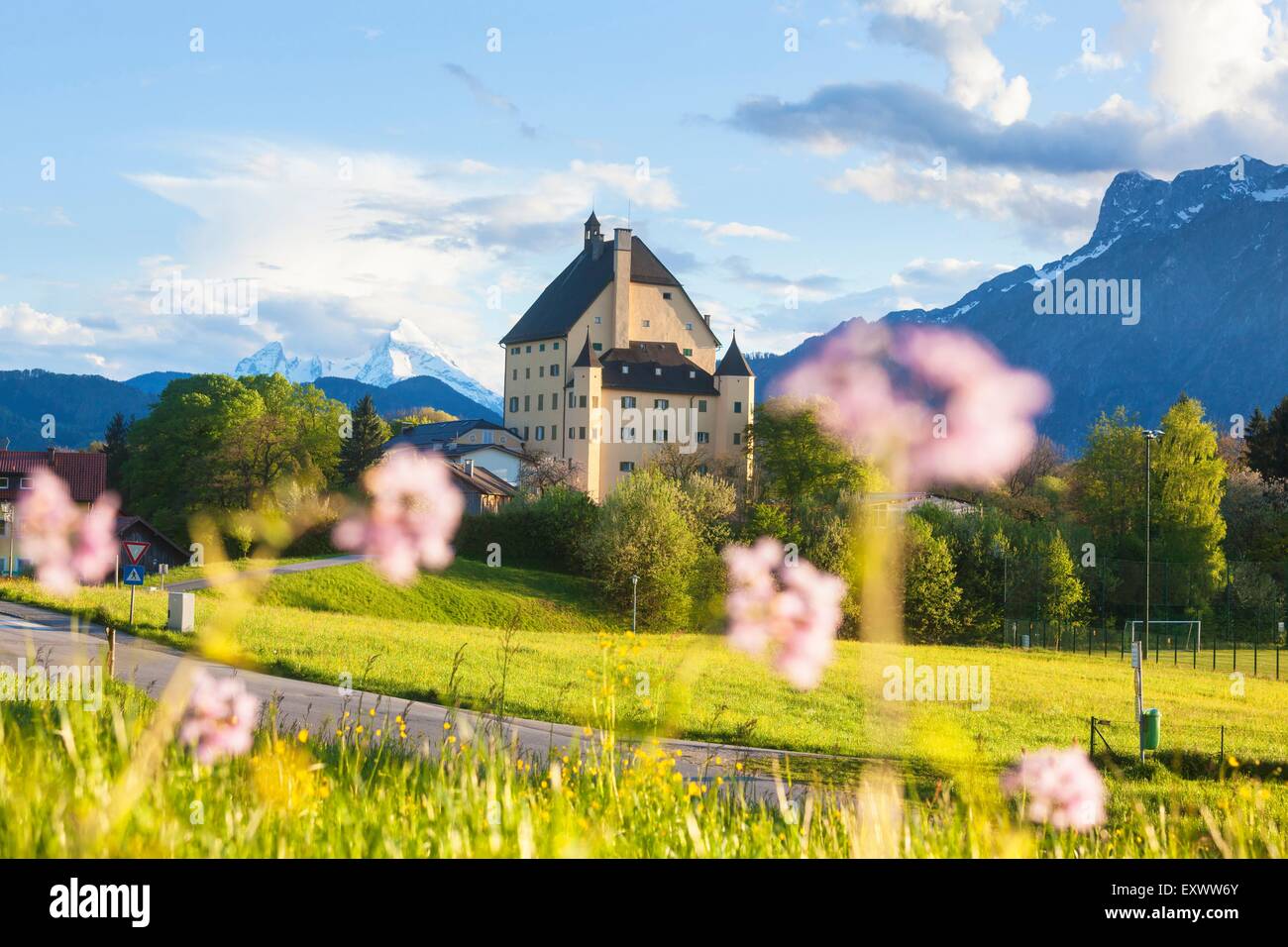 Goldenstein Castle at Berchtesgaden Alps, Elsbethen, Austria Stock Photo