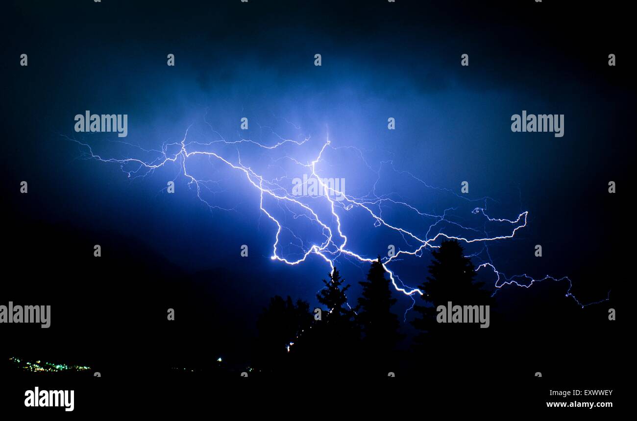 Thunder storm with lightnings, Tyrol, Austria, Europe Stock Photo
