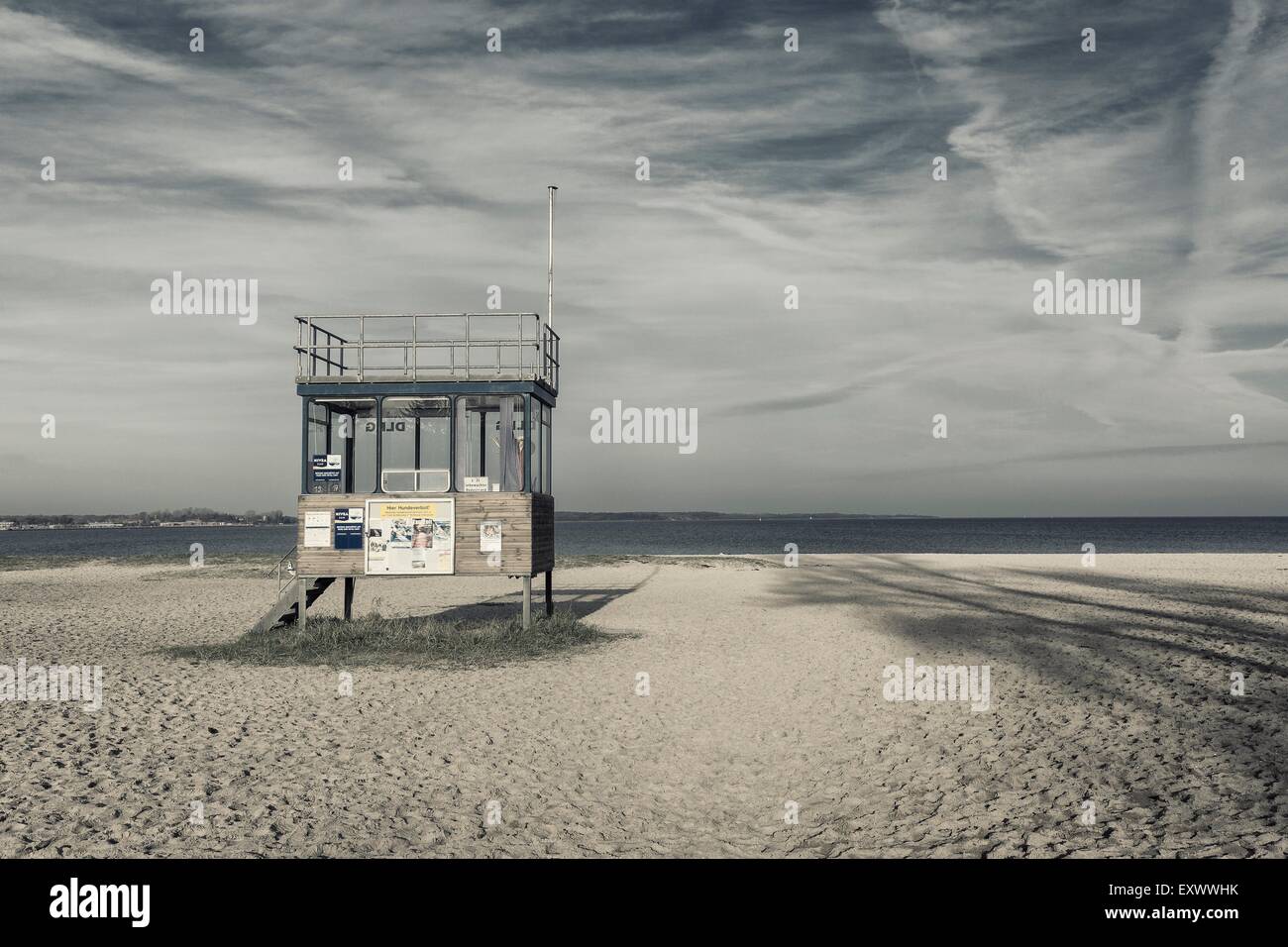 Lifeguard hut at beach, Eckernfoerde, Schleswig-Holstein, Germany, Europe Stock Photo