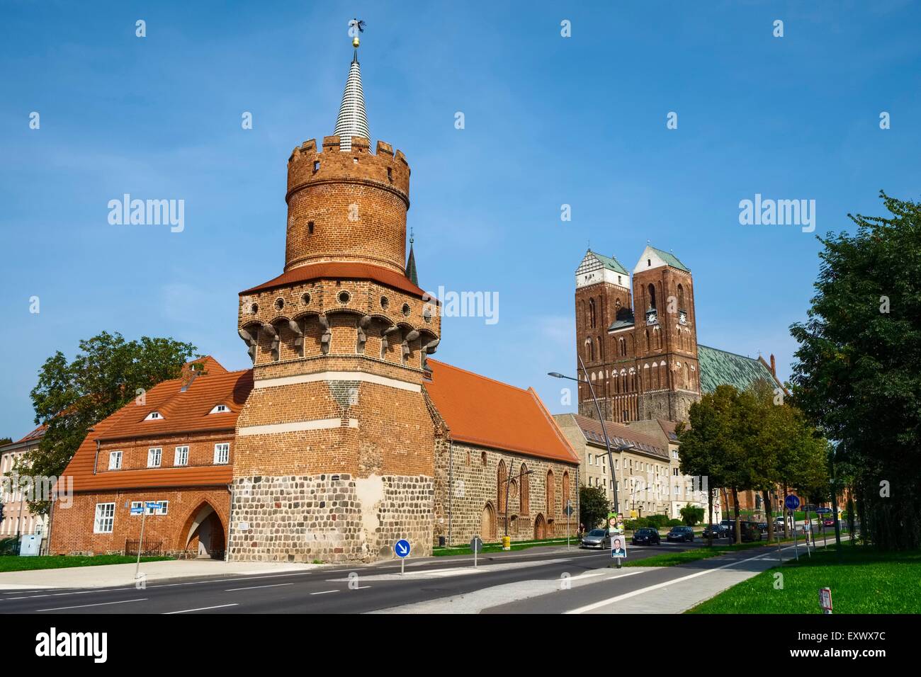 Mitteltorturm and Marienkirche, Prenzlau, Brandenburg, Germany, Europe Stock Photo