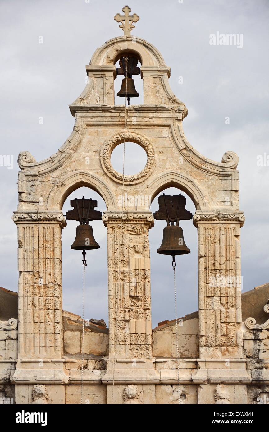 Bell tower of Arkadi Monastery, Crete, Greece Stock Photo