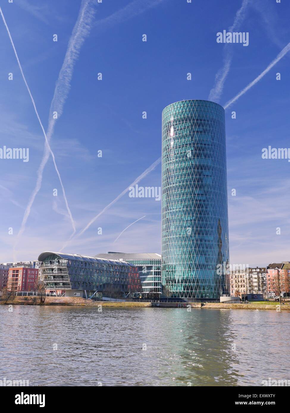 Westhafen Tower, Gutleutviertel, Frankfurt am Main, Hesse, Germany, Europe Stock Photo