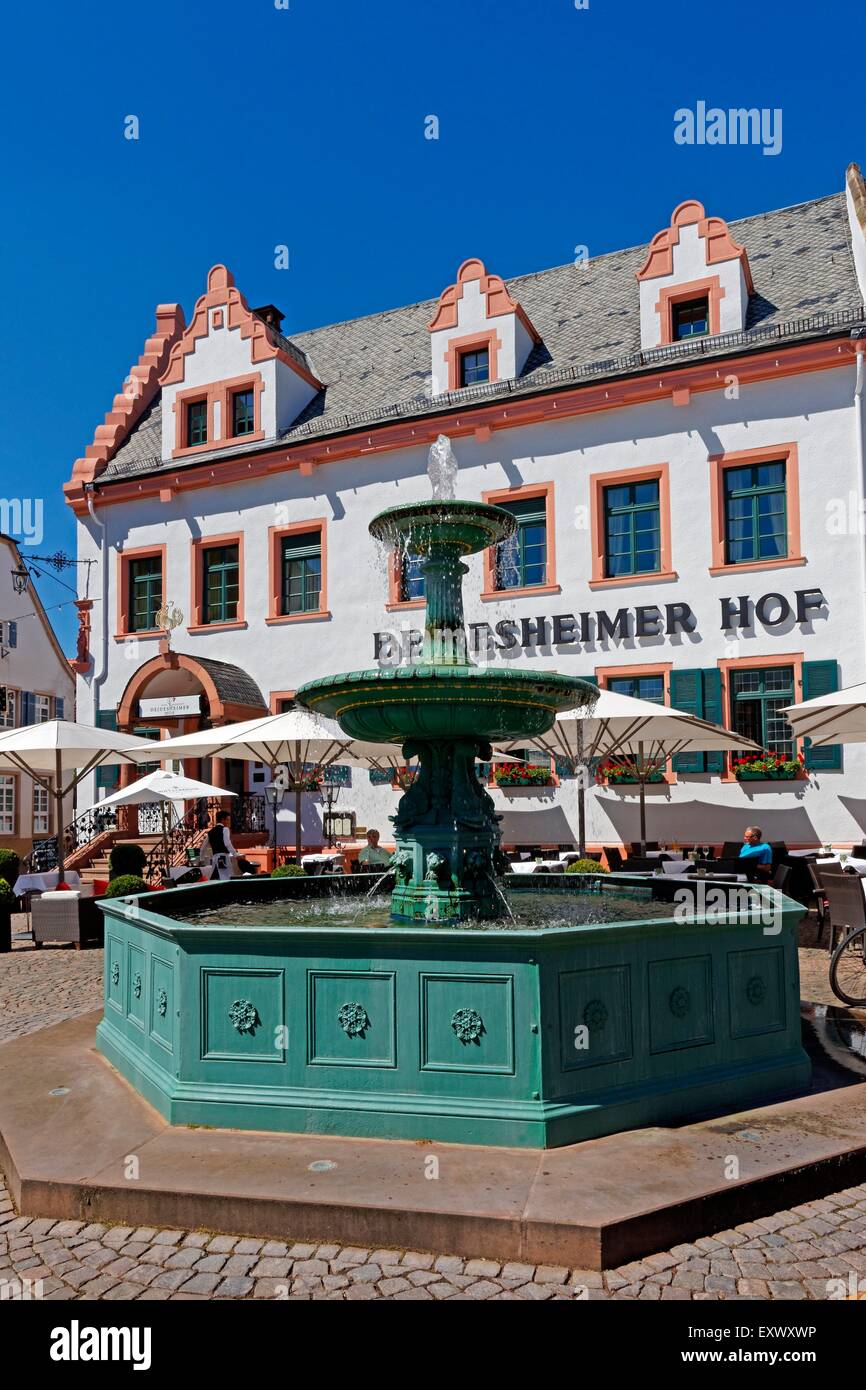 Andreasbrunnen and Deidesheimer Hof, Deidesheim, Rhineland-Palatinate, Germany, Europe Stock Photo