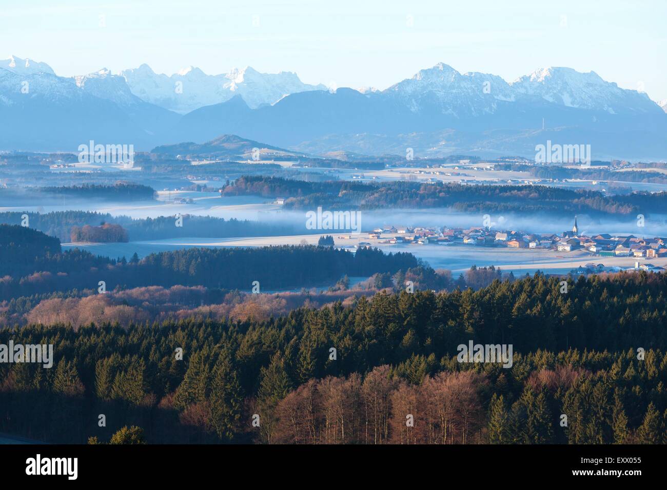 Sunrise in Flachgau, Salzburg State, Austria Stock Photo