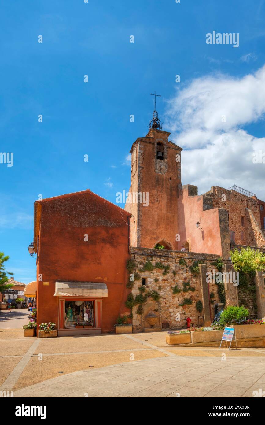 Bell tower, Roussillon, Vaucluse, Provence - Alpes-Cote d Azur, France, Europe Stock Photo