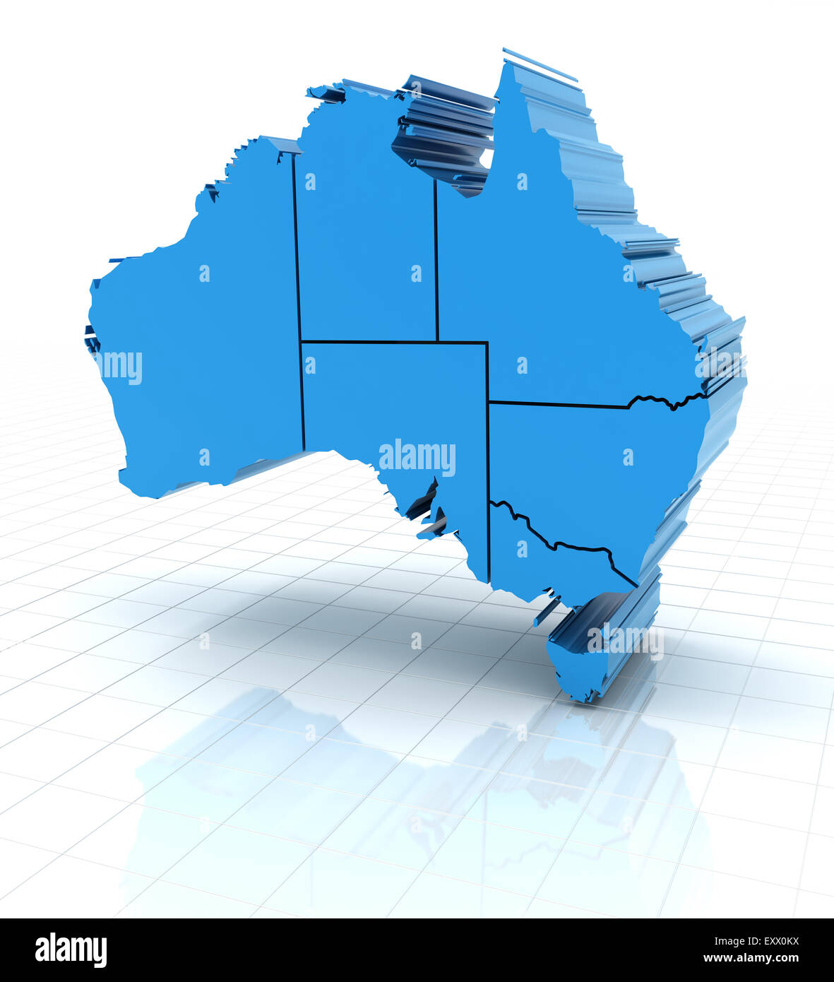 Extruded Australia map with state borders Stock Photo