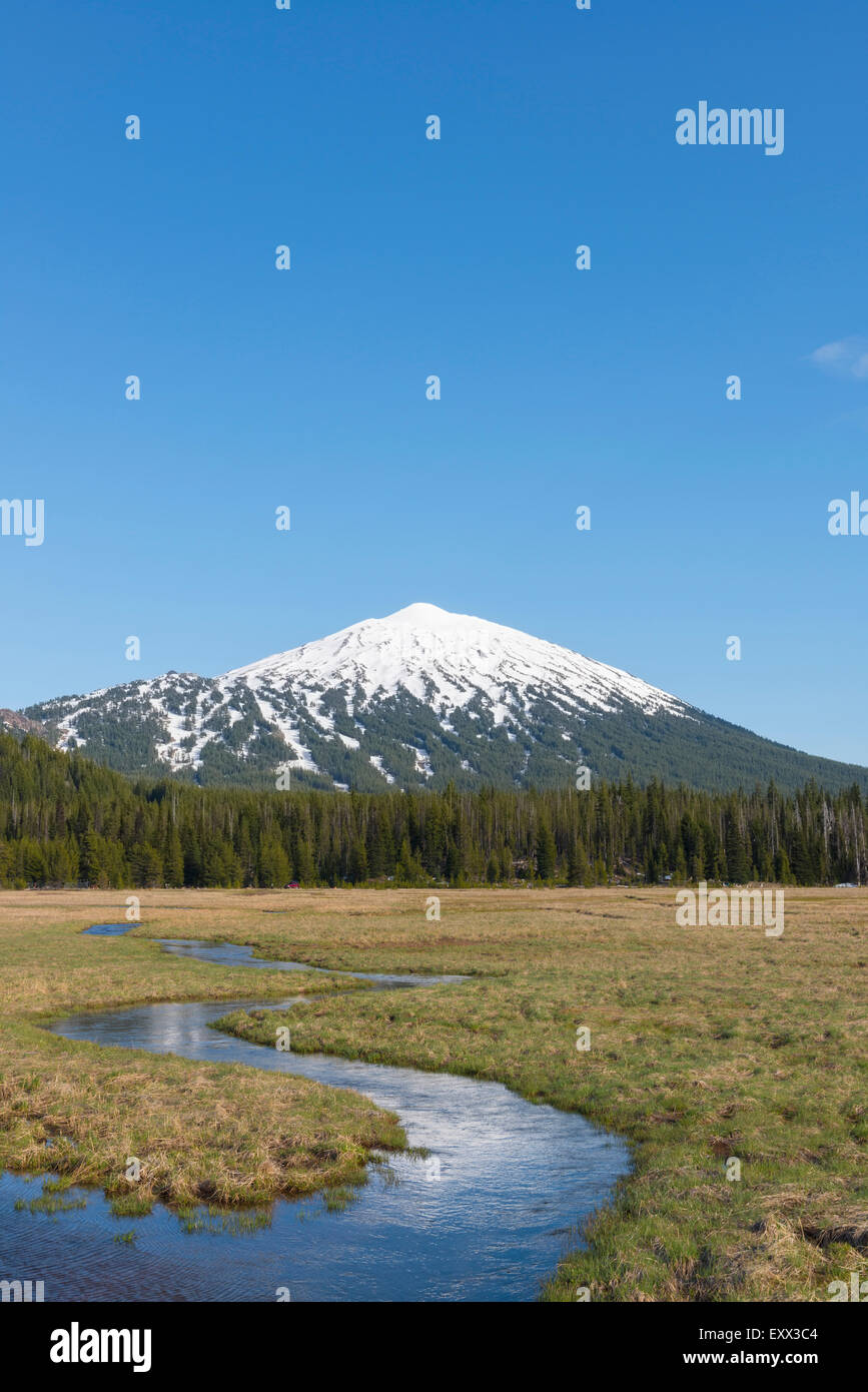 View of snowcapped Mount Bachelor Stock Photo