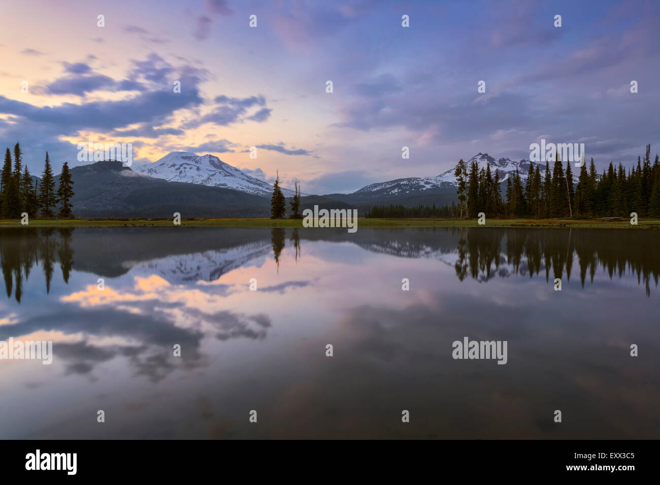 View of Sparks Lake at sunset Stock Photo
