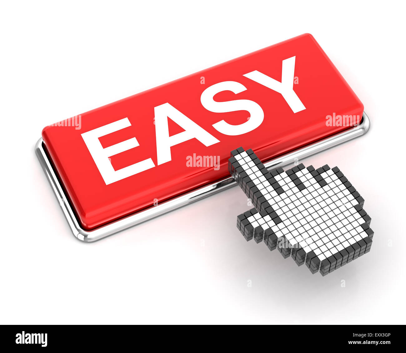 Hand cursor clicking an easy button Stock Photo - Alamy