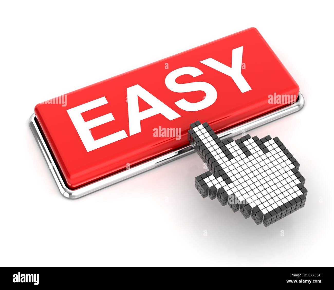 Hand cursor clicking an easy button Stock Photo