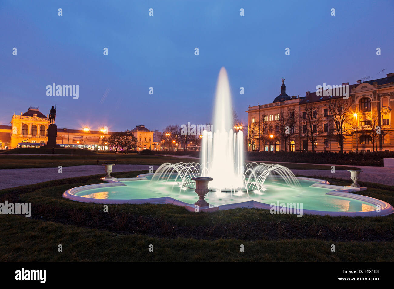 Illuminated fountain at night Stock Photo - Alamy