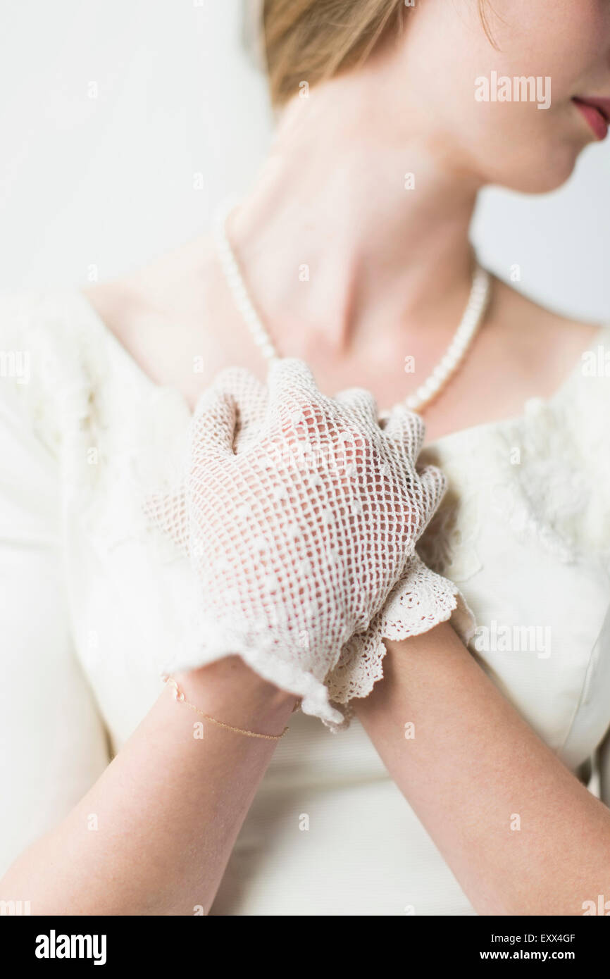 Mid section of bride wearing formal glove Stock Photo Alamy