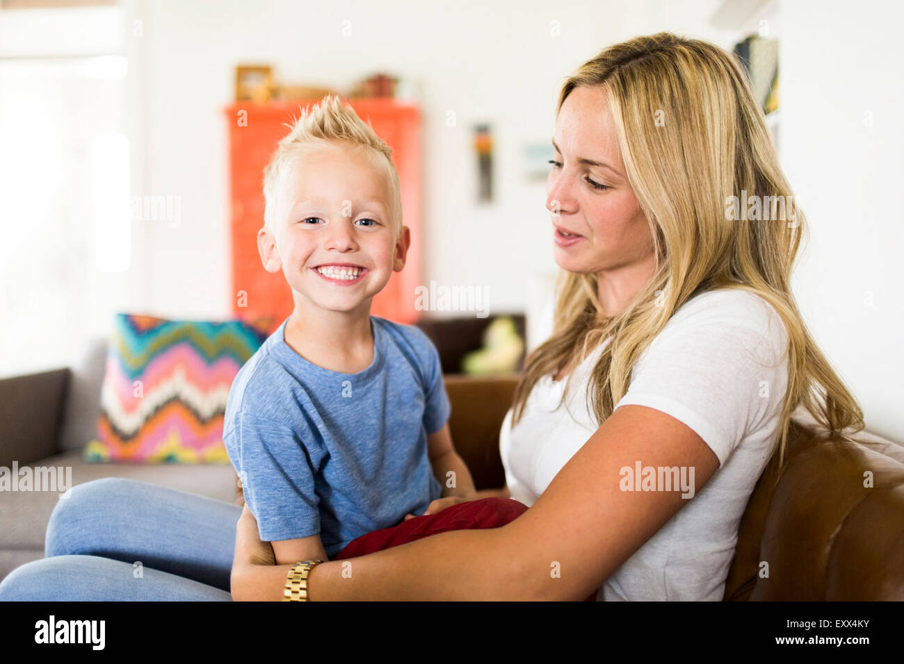 Mother with smiling son (4-5) Stock Photo