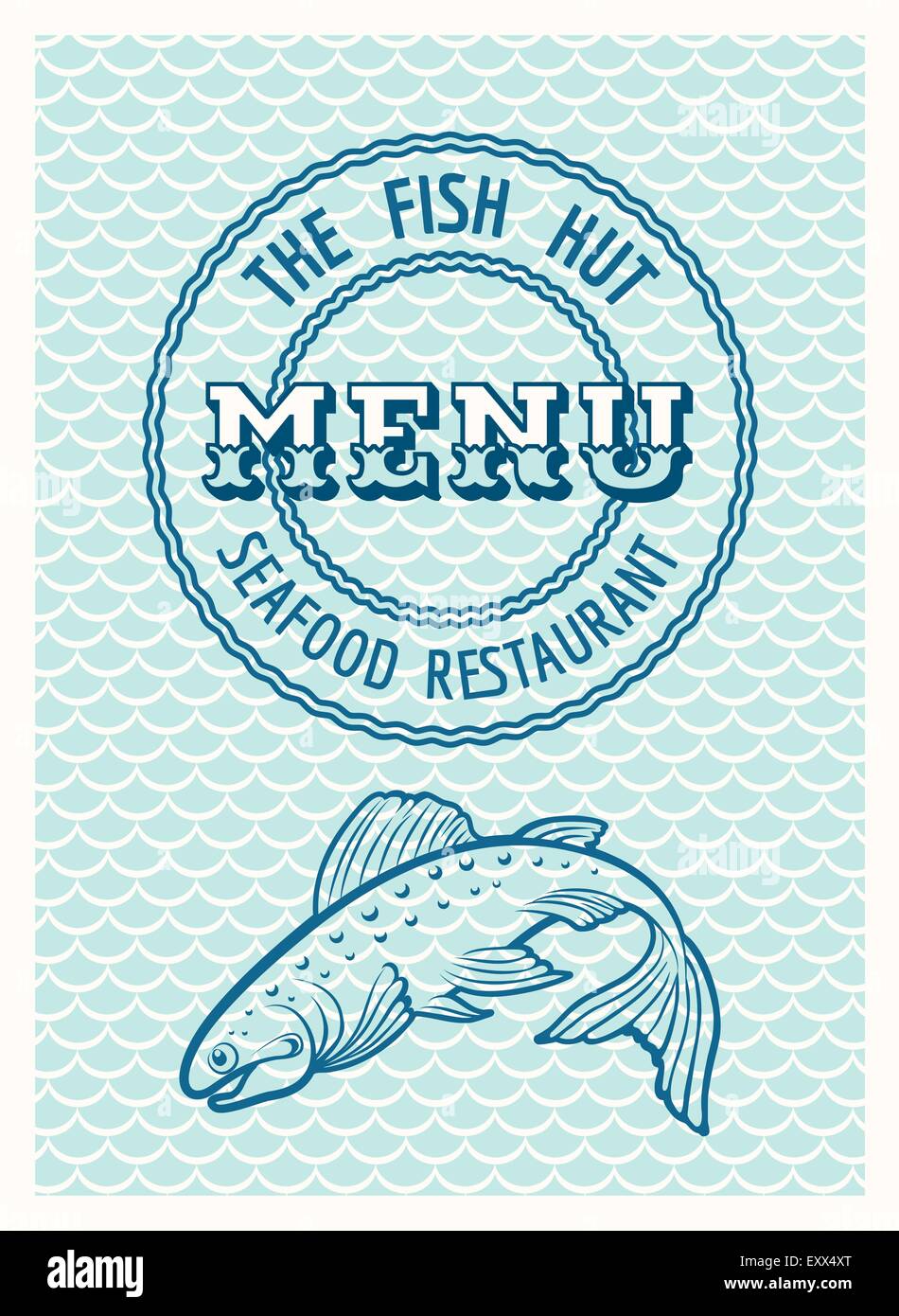 Vintage SeaFood restaurant poster or menu template. Only free font Ewert and Economica used. No gradients. Stock Vector