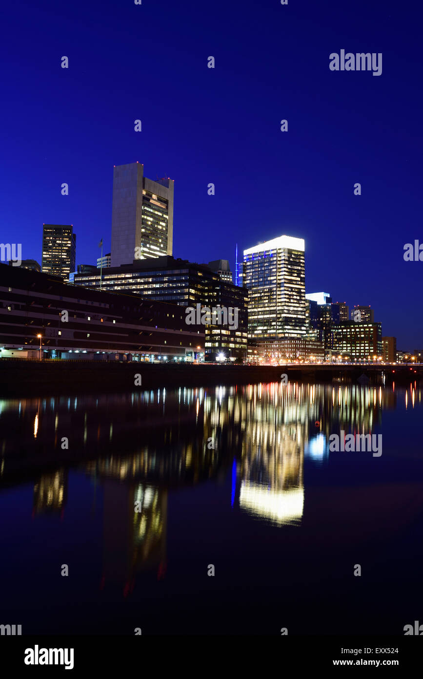 Financial district at night Stock Photo