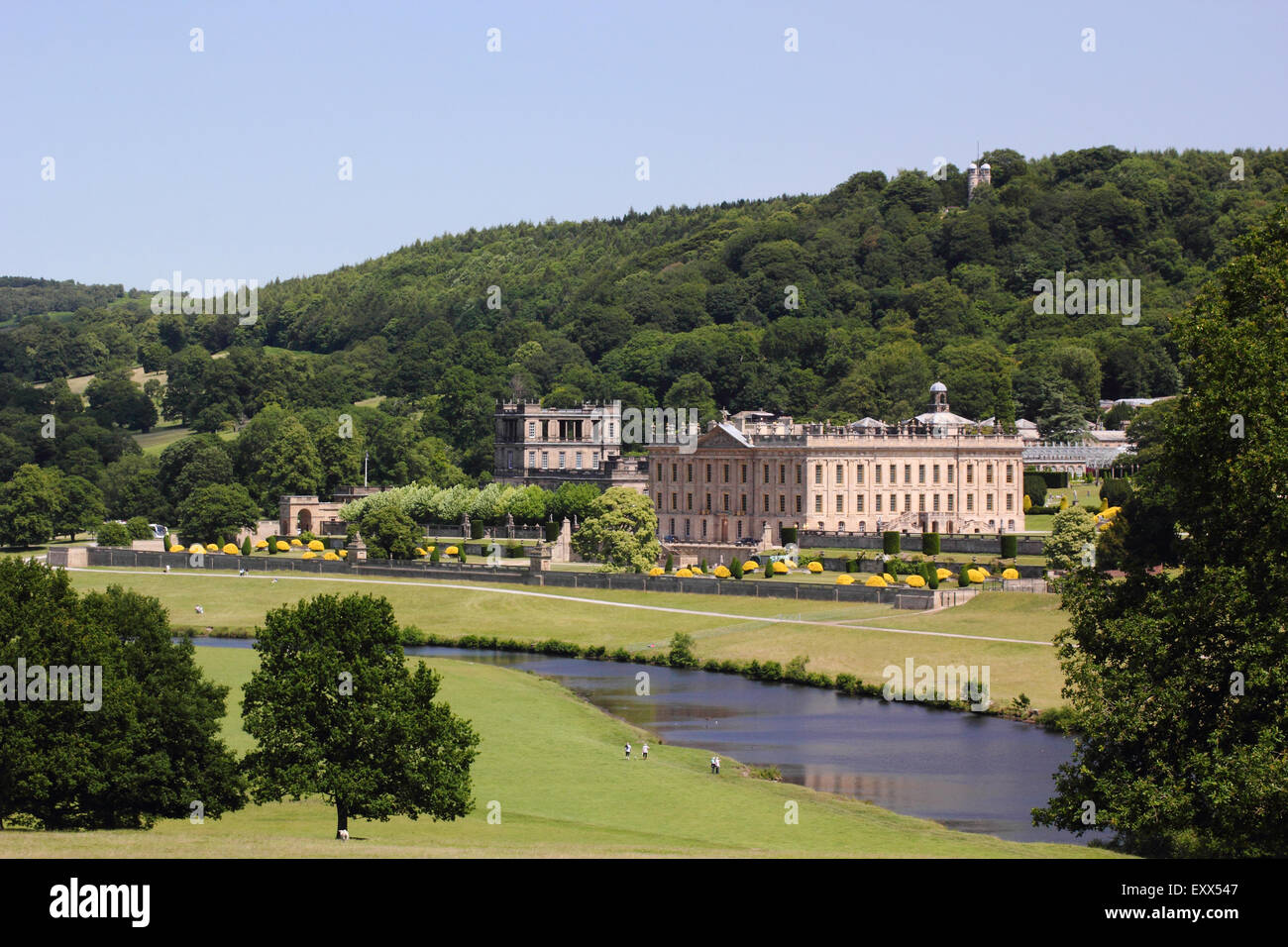 Derbyshre stately home, Chatsworth House in the Peak District National Park, England UK Stock Photo