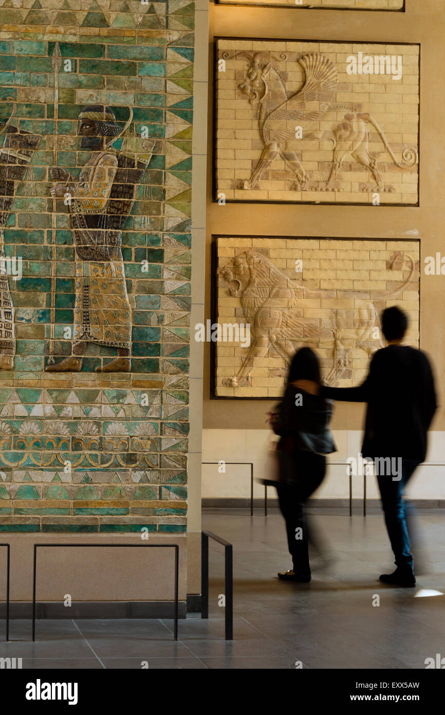 Louvre Museum, Persian Section,Depiction of an Archers on Frieze from Palace of Darius 1st, Paris, France Stock Photo