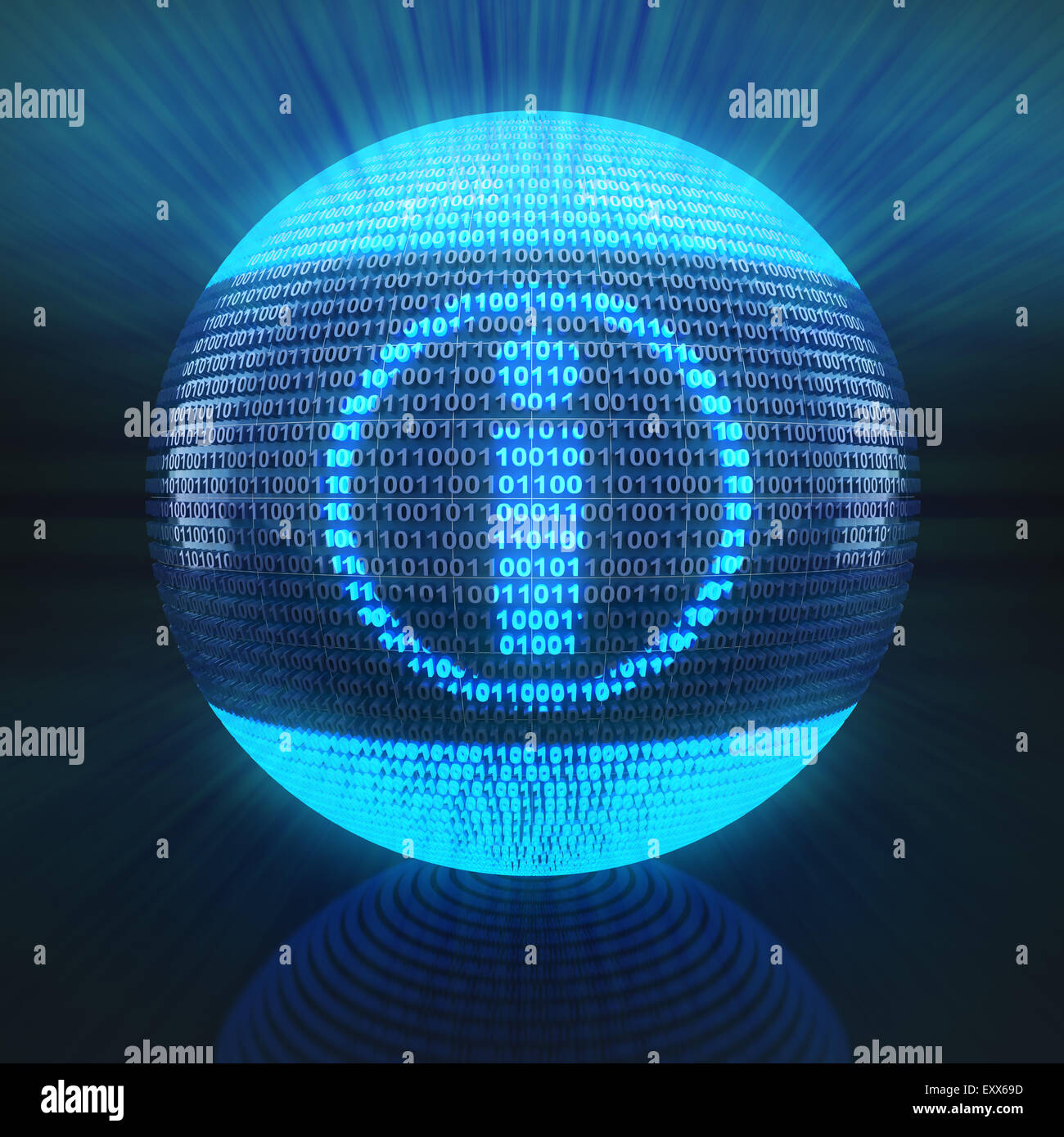 Info symbol on globe formed by binary code Stock Photo