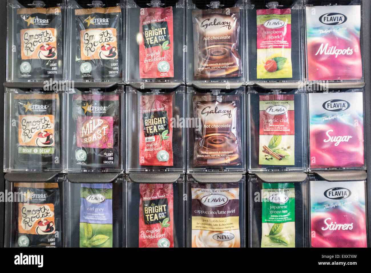 Flavia coffee machine, with a wide selection of sachets Stock Photo