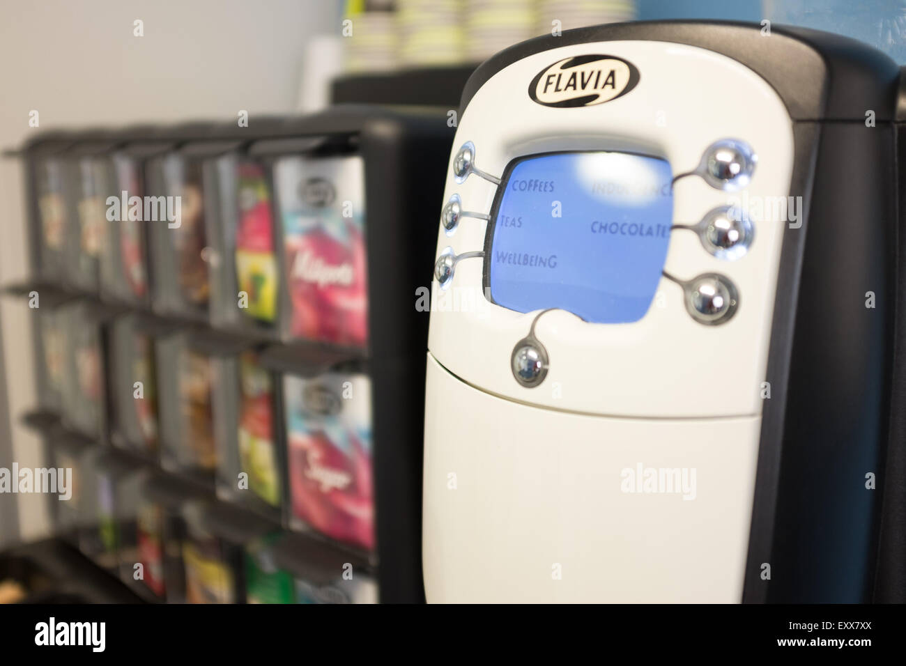 Flavia coffee machine, with a wide selection of sachets Stock Photo