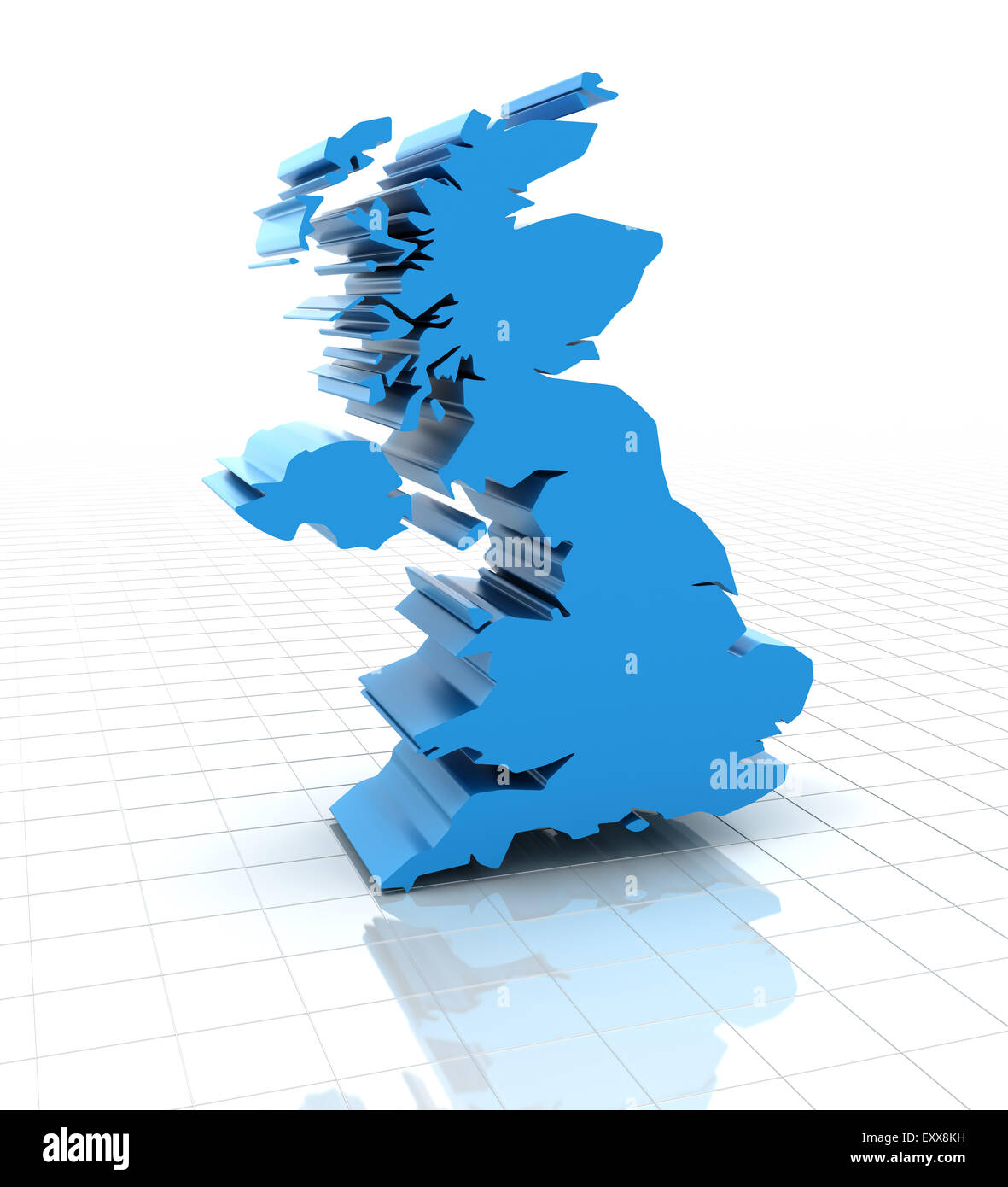 Extruded United Kingdom UK map Stock Photo