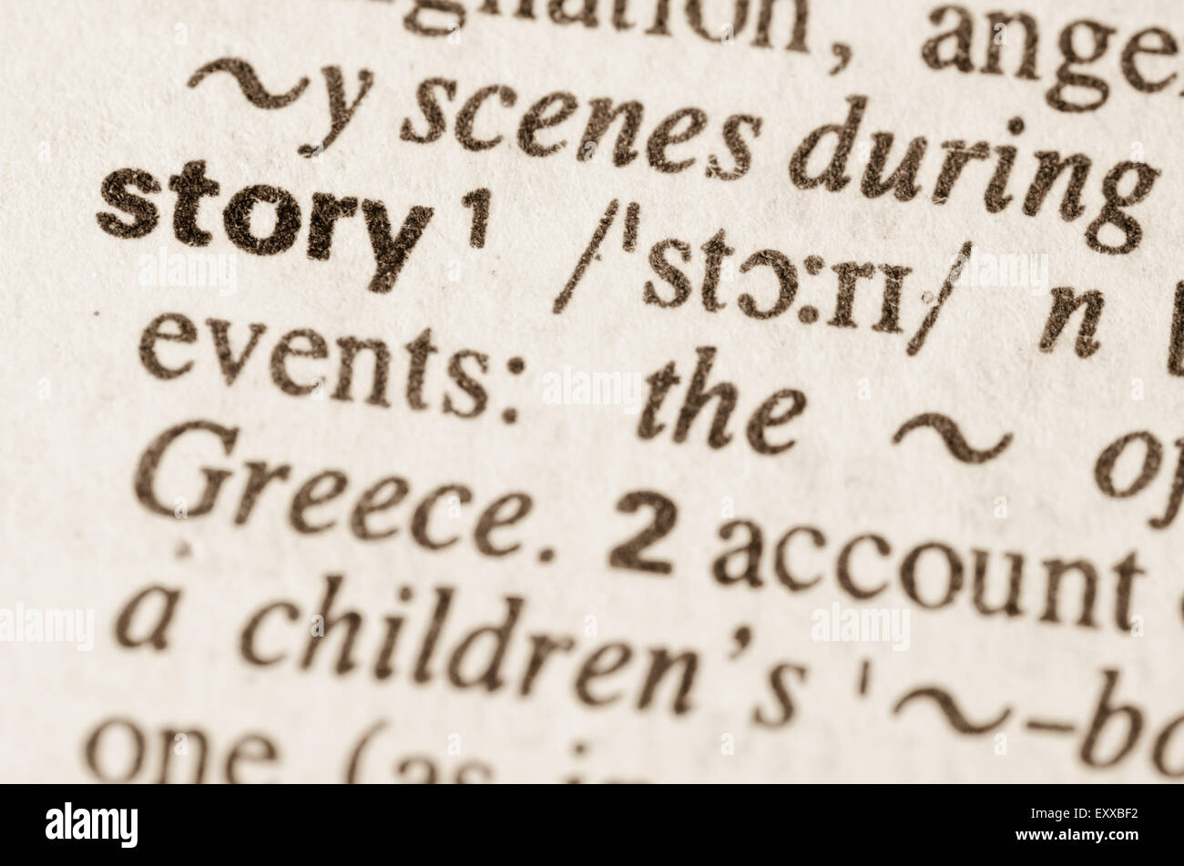 Definition of word story in dictionary Stock Photo Alamy