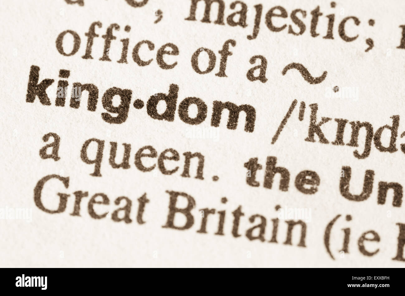 Definition of word kingdom in dictionary Stock Photo Alamy