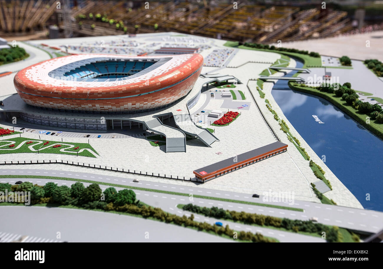 (150717) -- SARANSK, July 17, 2015 (XINHUA) -- Photo taken on July 17, 2015 shows the model seen at the construction site of the Mordovia Arena in Saransk, Russia. Russia will host the FIFA World Cup soccer tournament in 2018. (Xinhua/Li Ming)(wll) Stock Photo