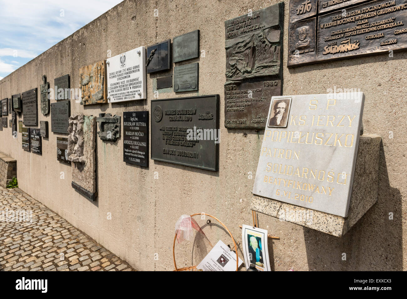 Plaques commemorating the Striking Shipyard Workers in Gdansk, Poland, Europe Stock Photo