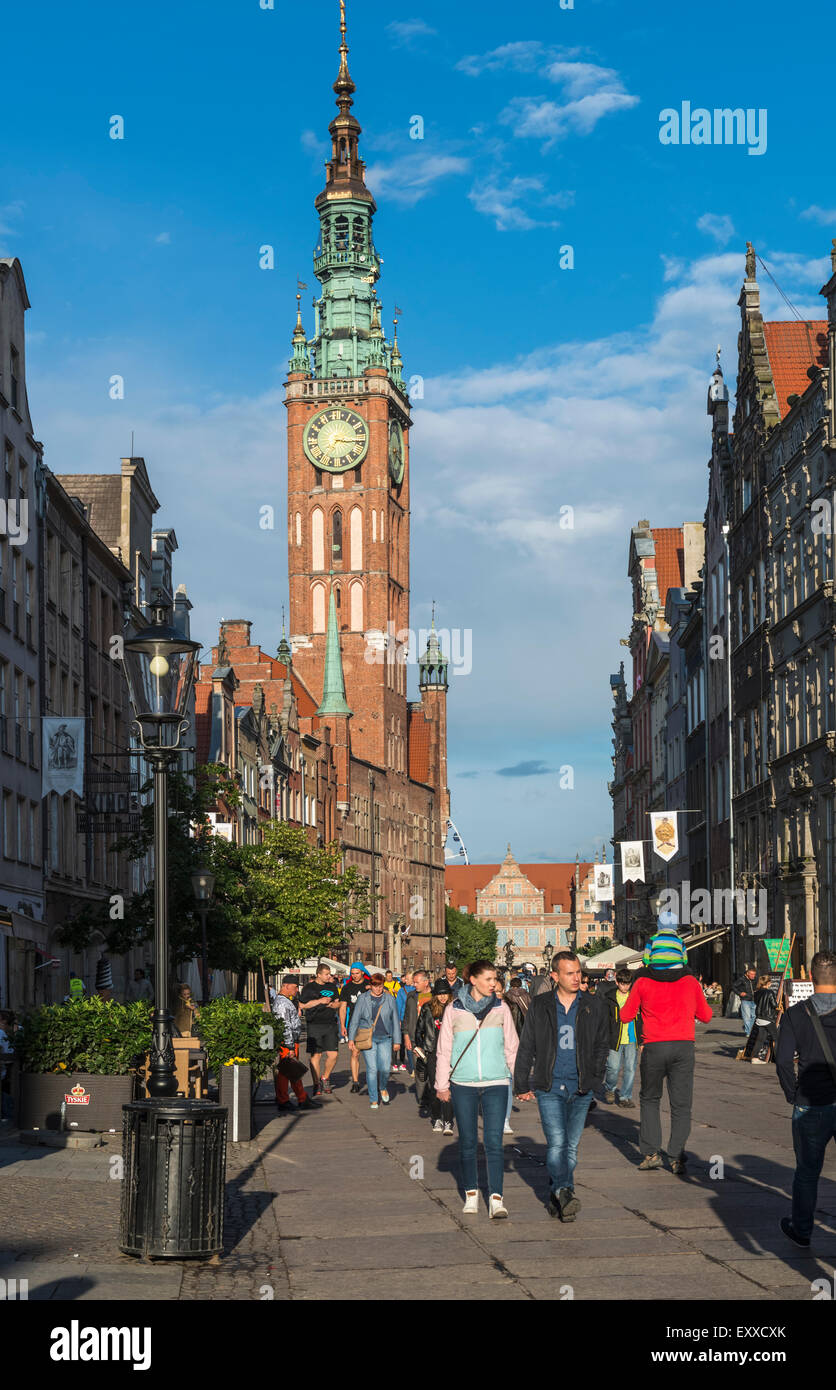 Long Street (Ulica Dluga) and the Main Town Hall in Gdansk, Poland, Europe Stock Photo