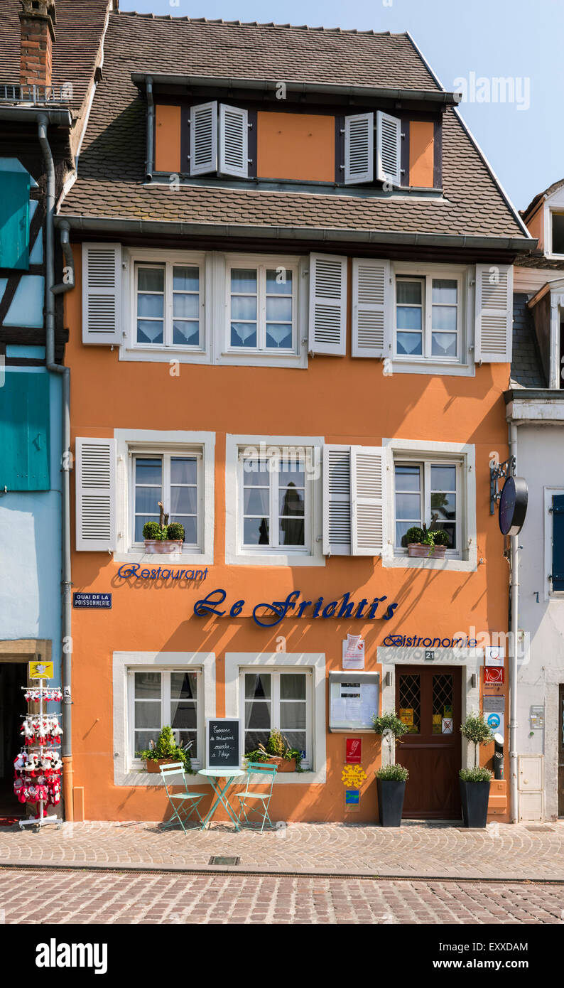 Restaurant in La Petite Venise or Little Venice district, Colmar, Alsace, France, Europe Stock Photo