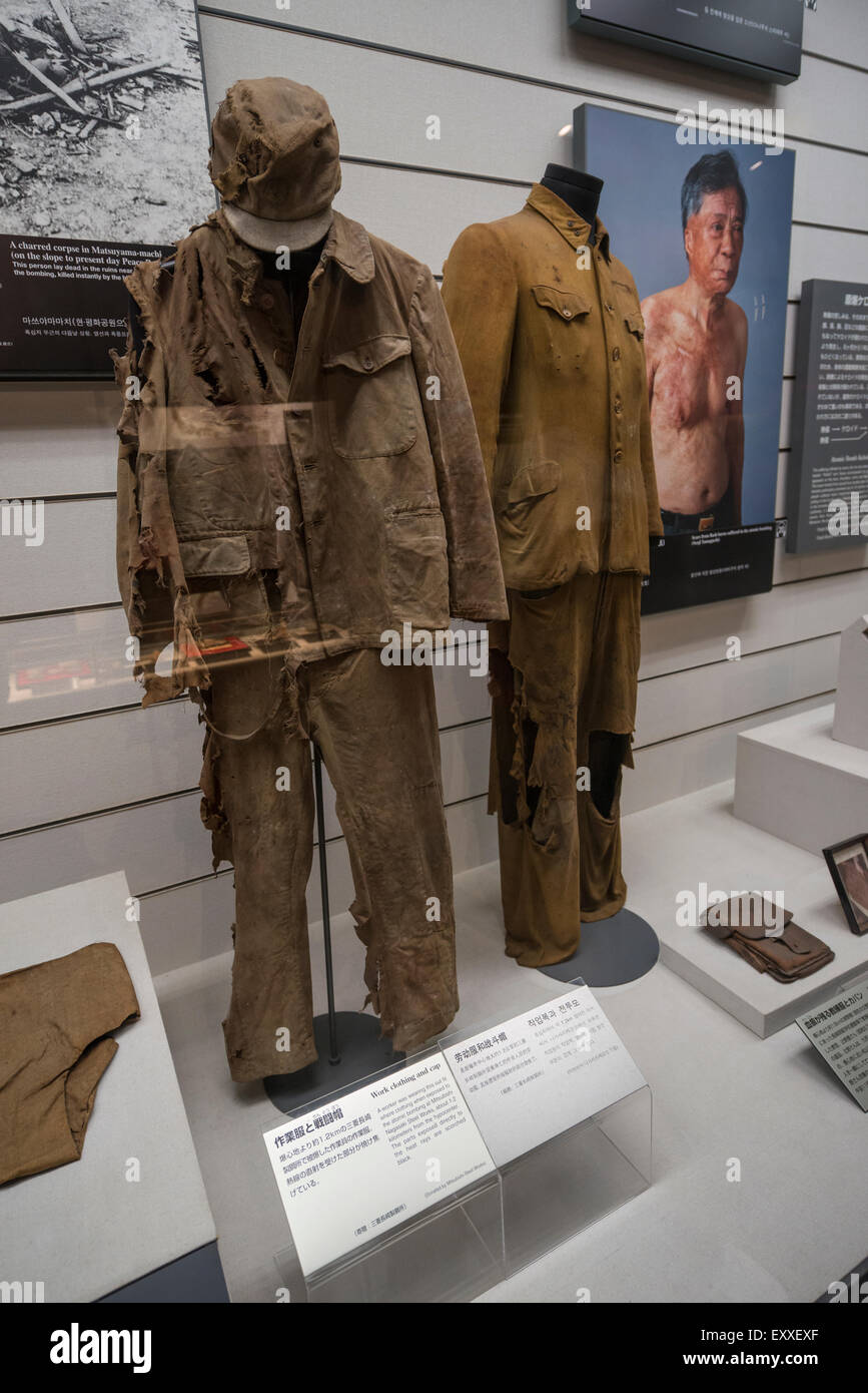 Articles of Clothing Worn by Victims of the Nagasaki Atomic Bomb Attack on August 9, 1945. Nagasaki Atomic Bomb Museum Stock Photo