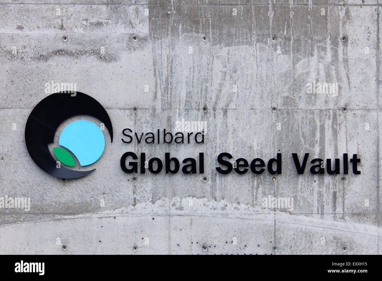 Logo of the Svalbard Global Seed Vault, largest seed bank in the world near Longyearbyen on Norwegian the island of Spitsbergen Stock Photo