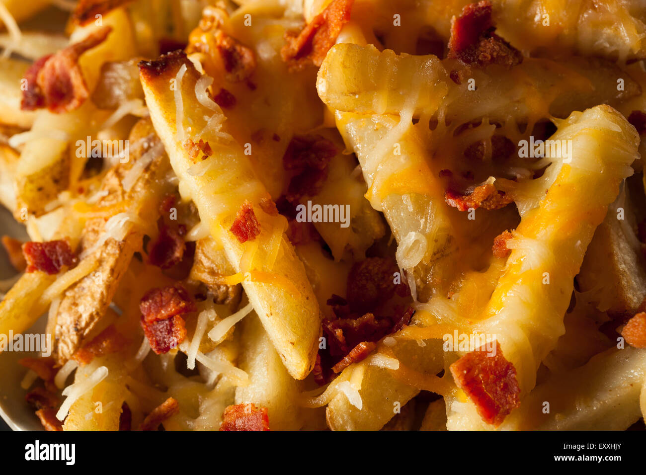 Homemade Salty Cheese French Fries with Bacon Stock Photo Alamy