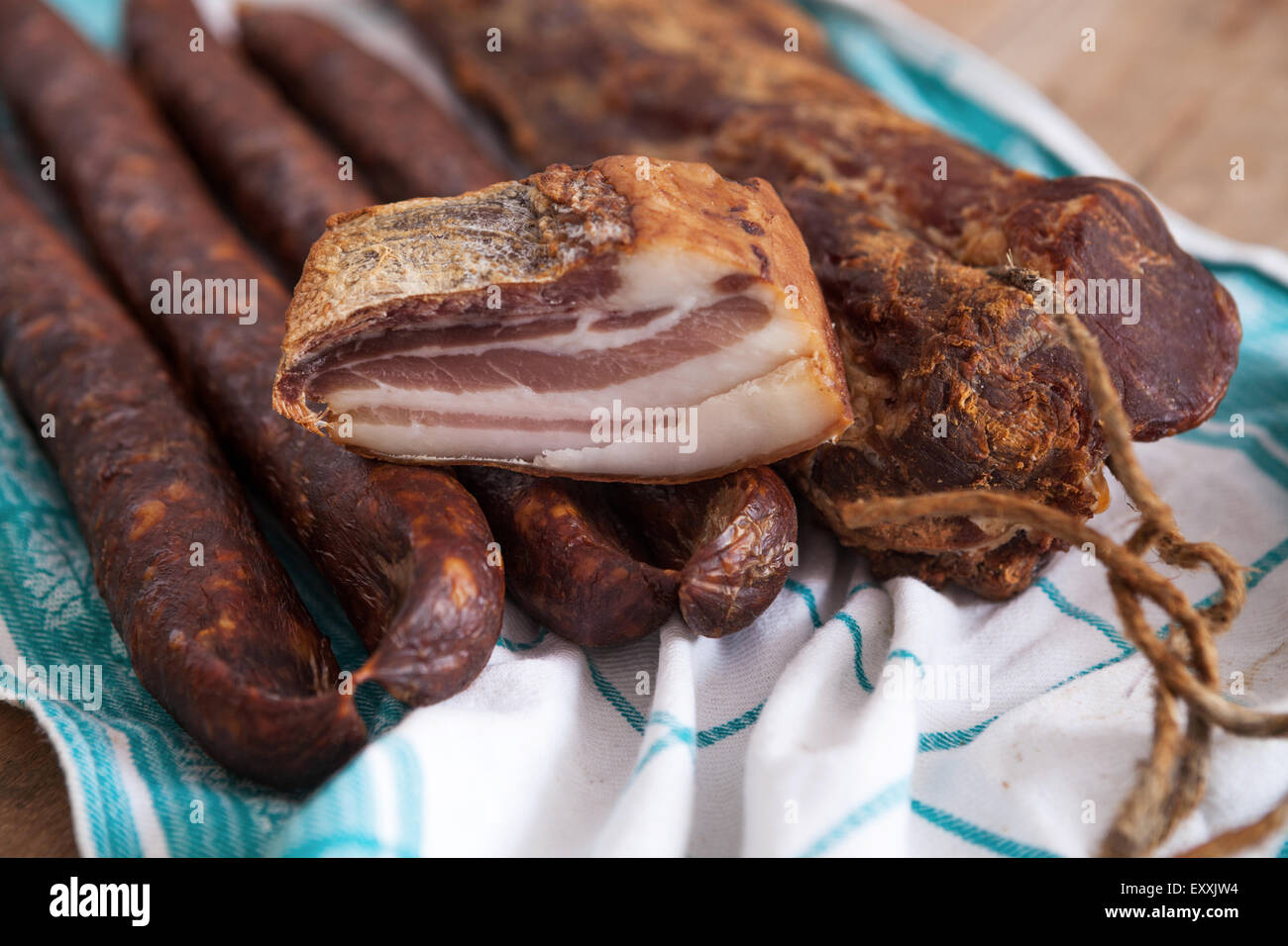Sausage and Ham Stock Photo