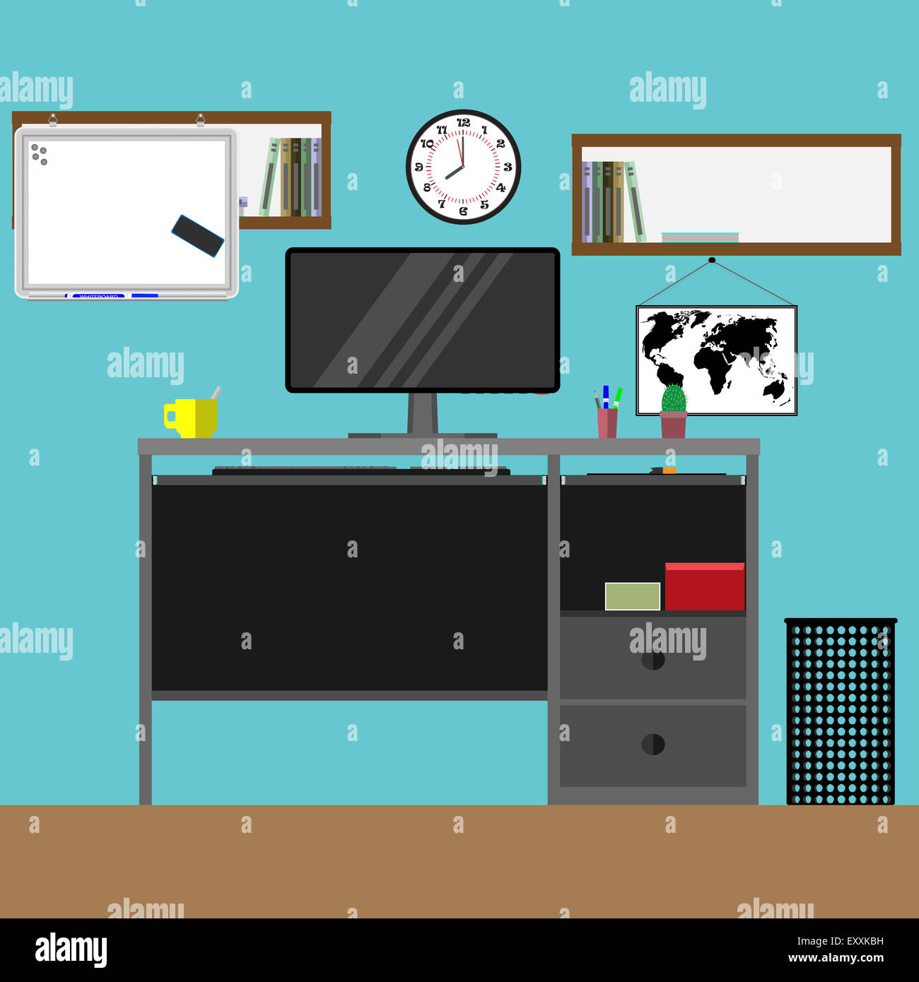 Home workplace. Work office, desk and table, vector graphic illustration Stock Photo