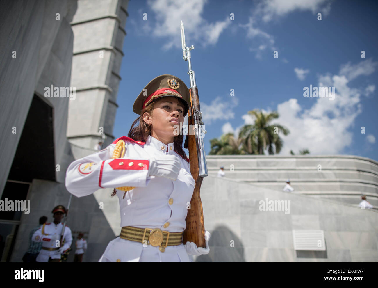 Havana, Cuba. 17th July, 2015. A female guard marches at the memorial for Cuban national hero Jose Marti in Havana, Cuba, 17 July 2015. Frank-Walter Steinmeier is the first German Foreign Minister to visit Cuba. PHOTO: MICHAEL KAPPELER/dpa/Alamy Live News Stock Photo