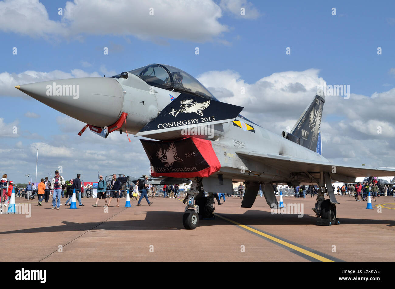 Typhoon FGR4 aircraft operated by the RAF on display at RIAT 2015, Fairford, UK. Credit:  Antony Nettle/Alamy Live News Stock Photo
