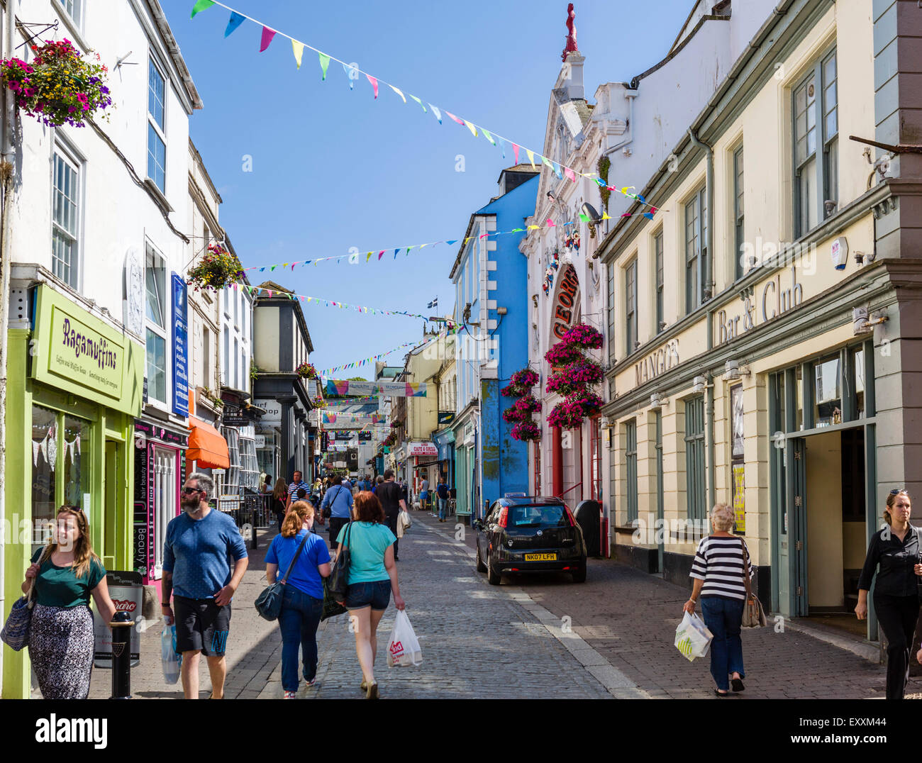 Shops on Church Street in the town centre, Falmouth, Cornwall, England, UK Stock Photo