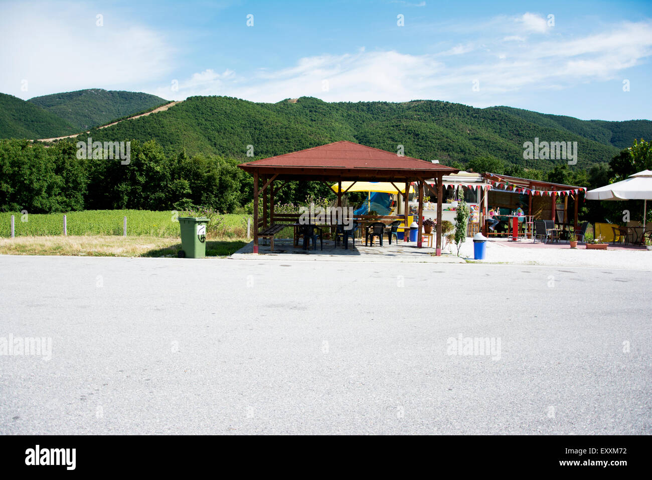 Resting area with small bar close to the highway in the middle of nowhere Stock Photo