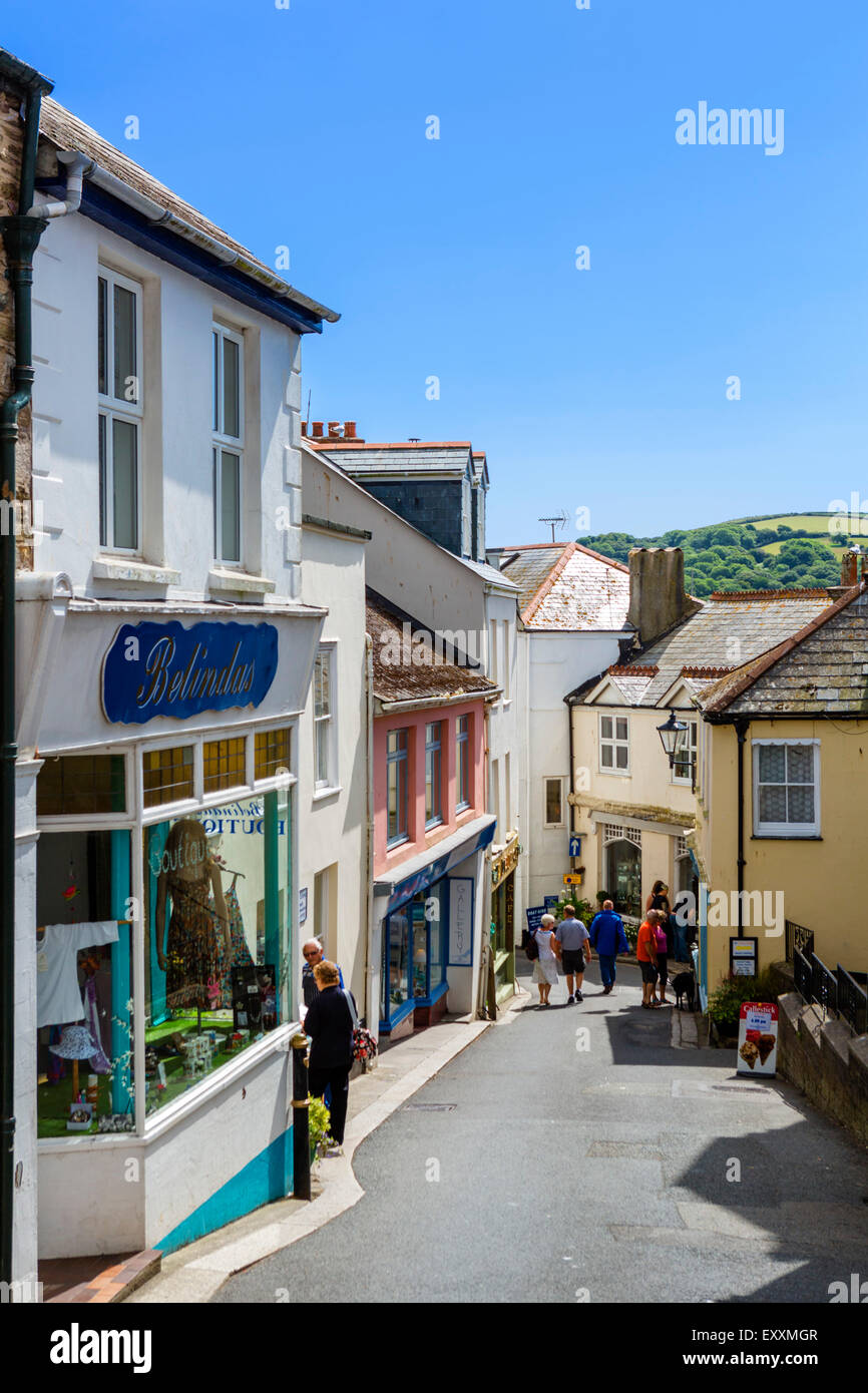 Shops on Lostwithiel Street in the town centre, Fowey, Cornwall, England, UK Stock Photo