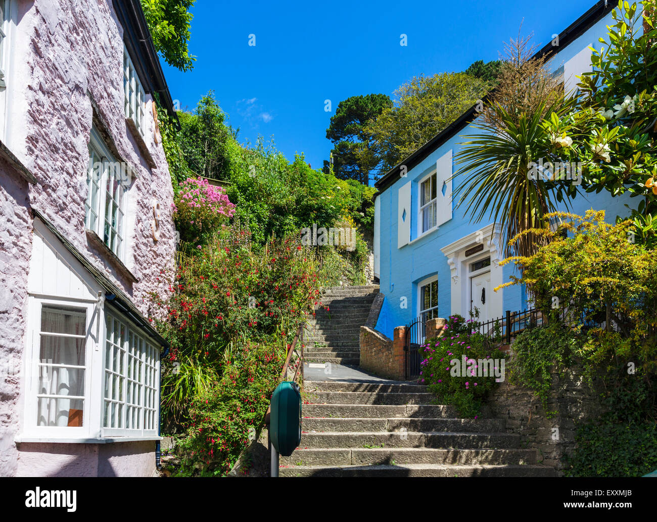 Traditional cottages just above the town centre, Fowey, Cornwall, England, UK Stock Photo