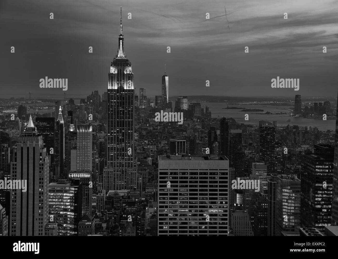 view of manhattan from rockefeller centre in monochrome Stock Photo