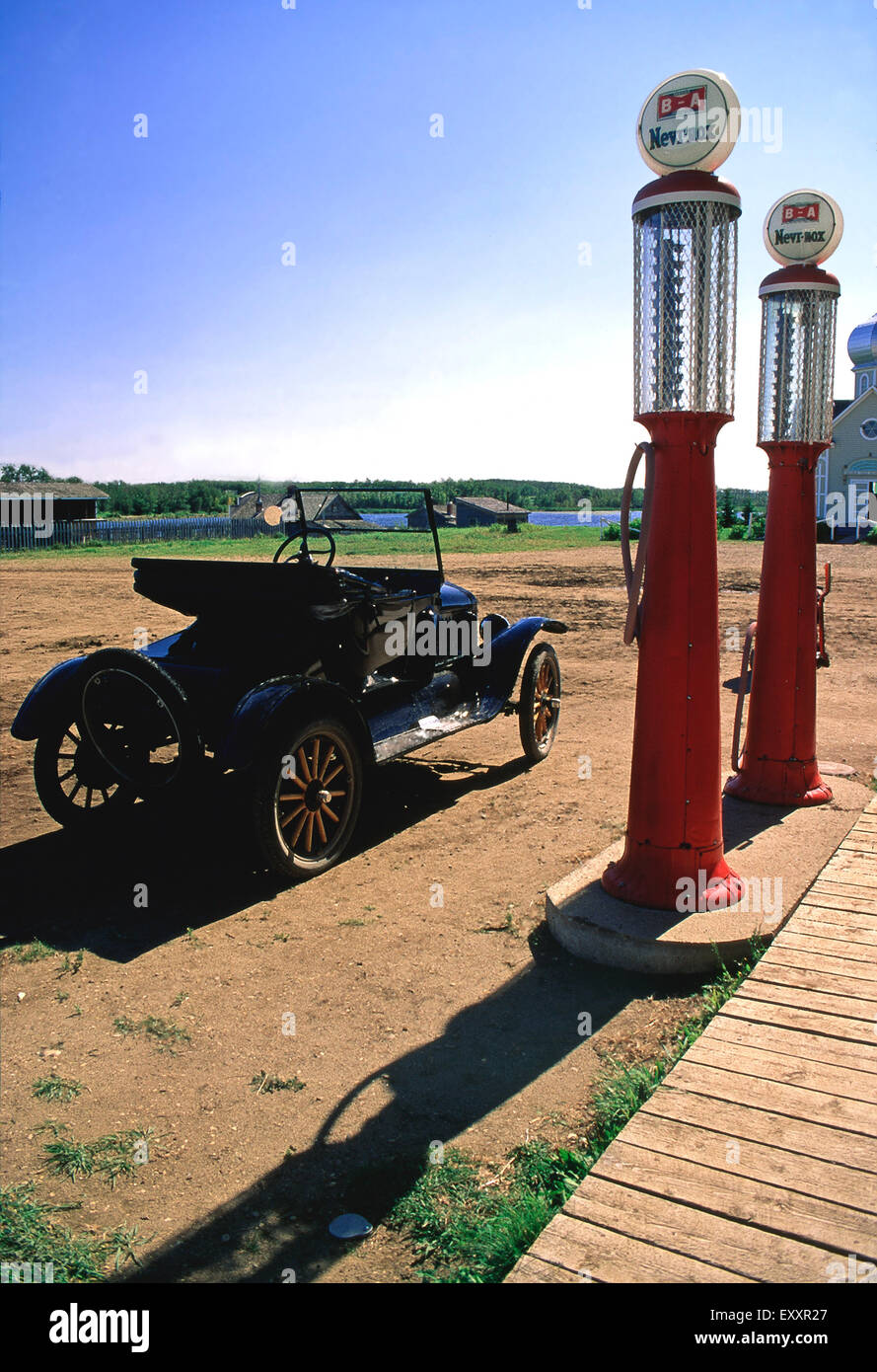 Old style gas pumps and antique car,Ukrainian Cultural Heritage Center