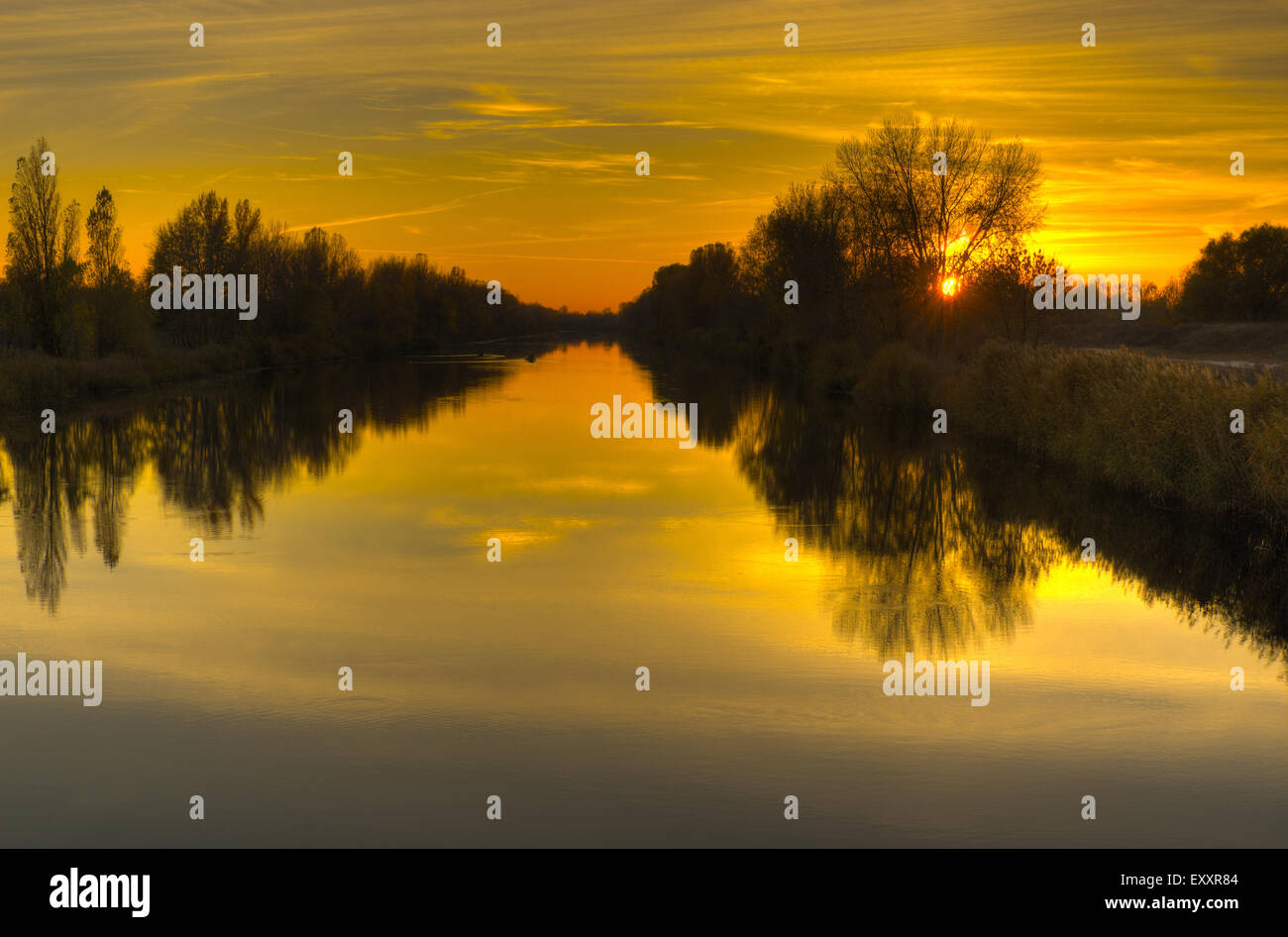 Landscape at sunset time - Ukrainian river Orel Stock Photo