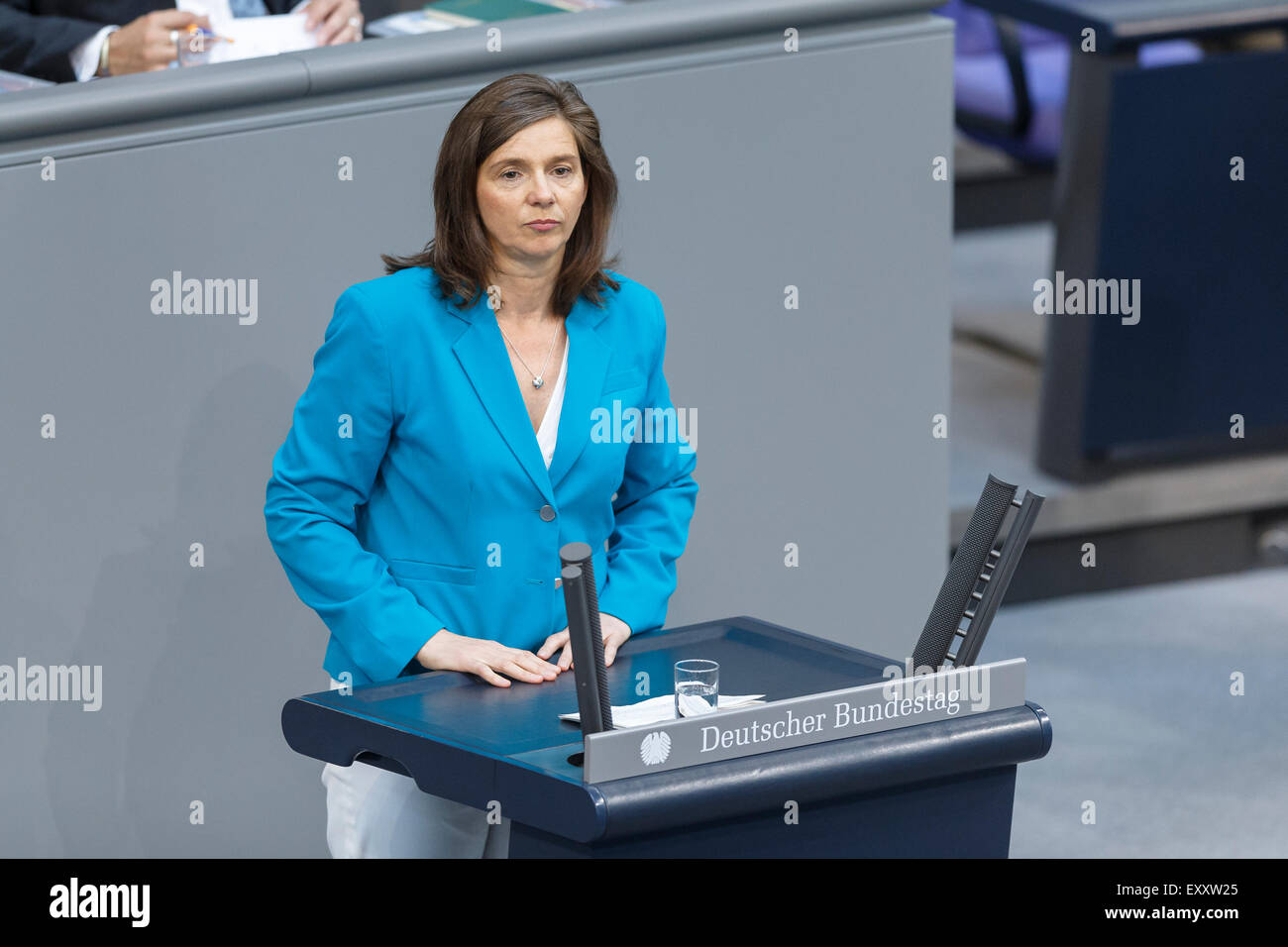 Berlin, Germany. 17th July, 2015. Special session of the German Parliament - consultation of government on the ' negotiations of the Government Federal relative to the concession of financial support for the Hellenic Republic of Greece ' realized at the German Parliament on 17.07.2015 in Berlin, Germany. / Picture: Katrin Göring-Eckardt (Green), co-Chairman of the Green Party. Credit:  Reynaldo Chaib Paganelli/Alamy Live News Stock Photo