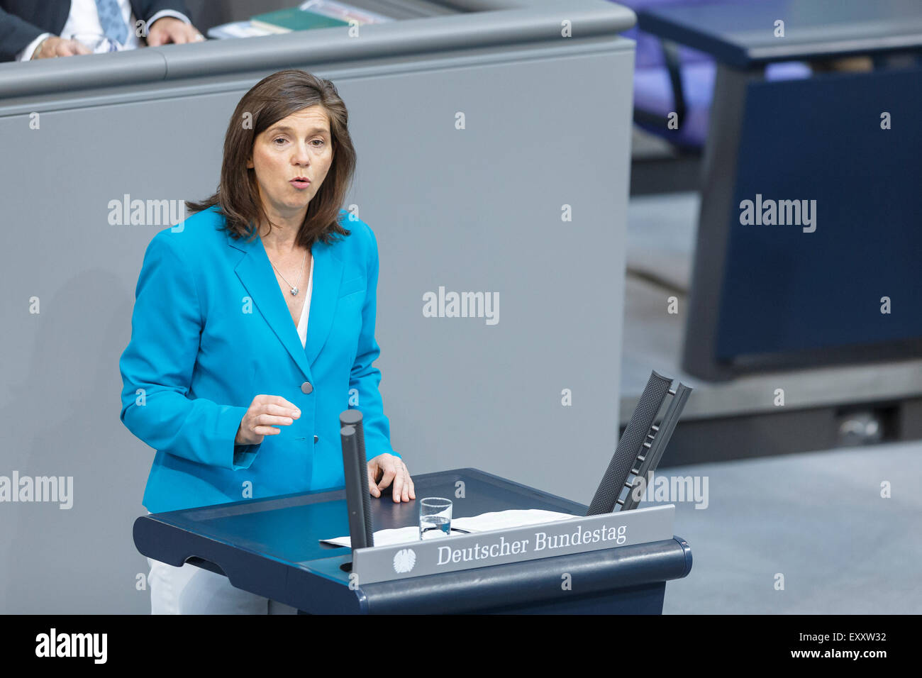 Berlin, Germany. 17th July, 2015. Special session of the German Parliament - consultation of government on the ' negotiations of the Government Federal relative to the concession of financial support for the Hellenic Republic of Greece ' realized at the German Parliament on 17.07.2015 in Berlin, Germany. / Picture: Katrin Göring-Eckardt (Green), co-Chairman of the Green Party. Credit:  Reynaldo Chaib Paganelli/Alamy Live News Stock Photo