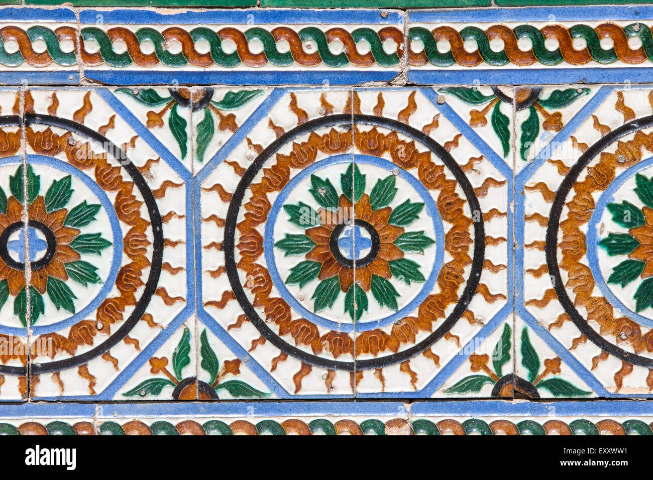 Tiles at Royal Alcazar gardens in centre of Seville, Andalucia, Spain