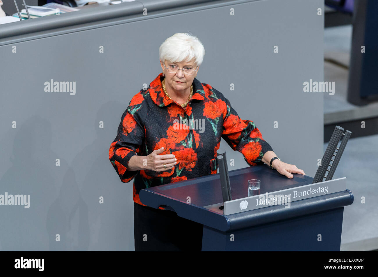 Berlin, Germany. 17th July, 2015. Special session of the German Parliament - consultation of government on the ' negotiations of the Government Federal relative to the concession of financial support for the Hellenic Republic of Greece ' realized at the German Parliament on 17.07.2015 in Berlin, Germany./Picture: Gerda Hasselfeldt (CSU), first Deputy chairmen of the CDU/CSU party in the German Parliament, Credit:  Reynaldo Chaib Paganelli/Alamy Live News Stock Photo