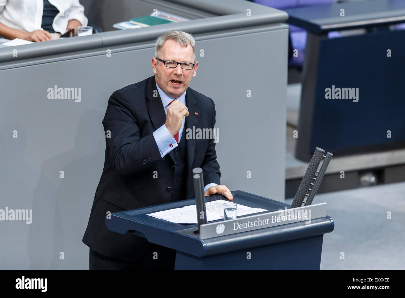 Berlin, Germany. 17th July, 2015. Special session of the German Parliament - consultation of government on the ' negotiations of the Government Federal relative to the concession of financial support for the Hellenic Republic of Greece ' realized at the German Parliament on 17.07.2015 in Berlin, Germany./Picture: johannes kahrs, during his speech at the session of the german Parliament relative to the concession of financial support for the Hellenic Republic of Greece. Credit:  Reynaldo Chaib Paganelli/Alamy Live News Stock Photo